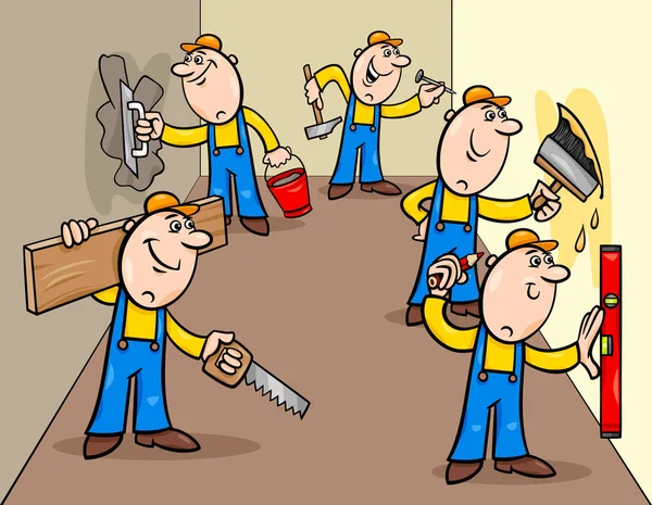 Grupo de personajes de trabajadores manuales o decoradores — Vector de stock