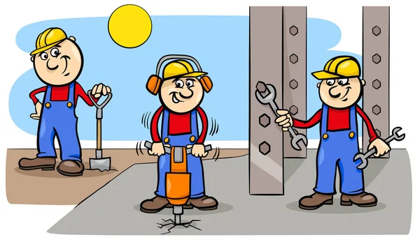 Trabajadores manuales o grupo de constructores en el trabajo — Vector de stock