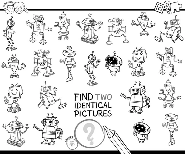 Encontrar dos robots idénticos juego libro de color — Vector de stock