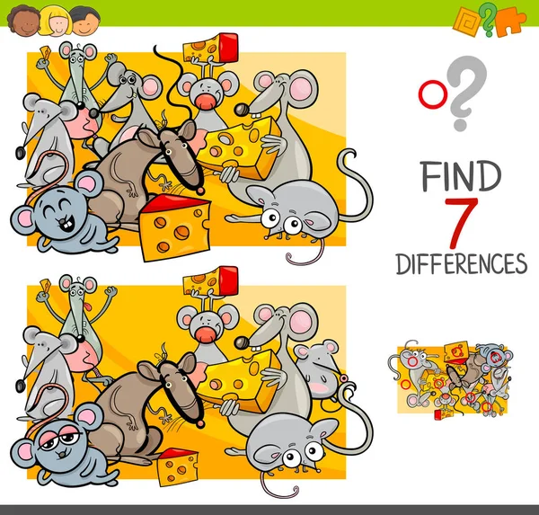 Encontrar diferencias con ratones personajes animales — Archivo Imágenes Vectoriales