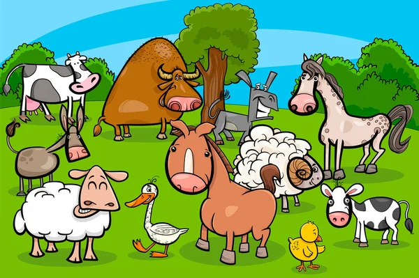 Dibujos animados granja animales personajes grupo — Archivo Imágenes Vectoriales