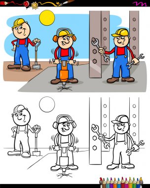 workers or builders characters coloring book clipart