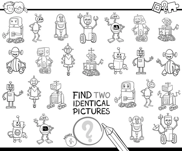 Find two identical robot pictures color book — Stock Vector