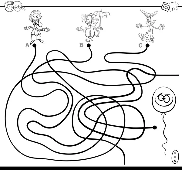 Labyrinthe avec des clowns et ballon livre couleur — Image vectorielle