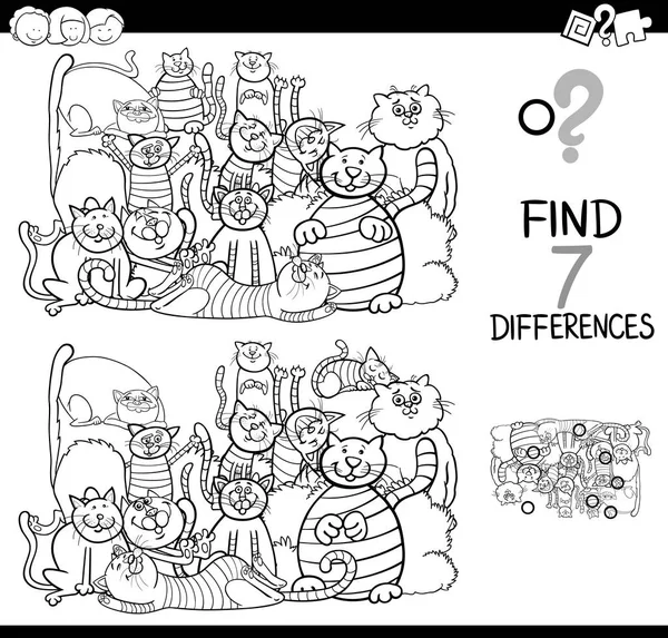 Encontrar diferencias juego con gatos libro para colorear — Vector de stock