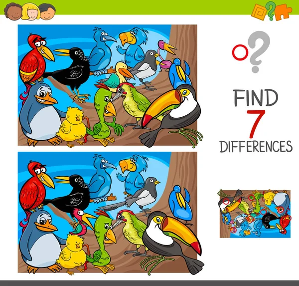 Βρείτε τις διαφορές με τους ζωικούς χαρακτήρες πουλιά — Διανυσματικό Αρχείο