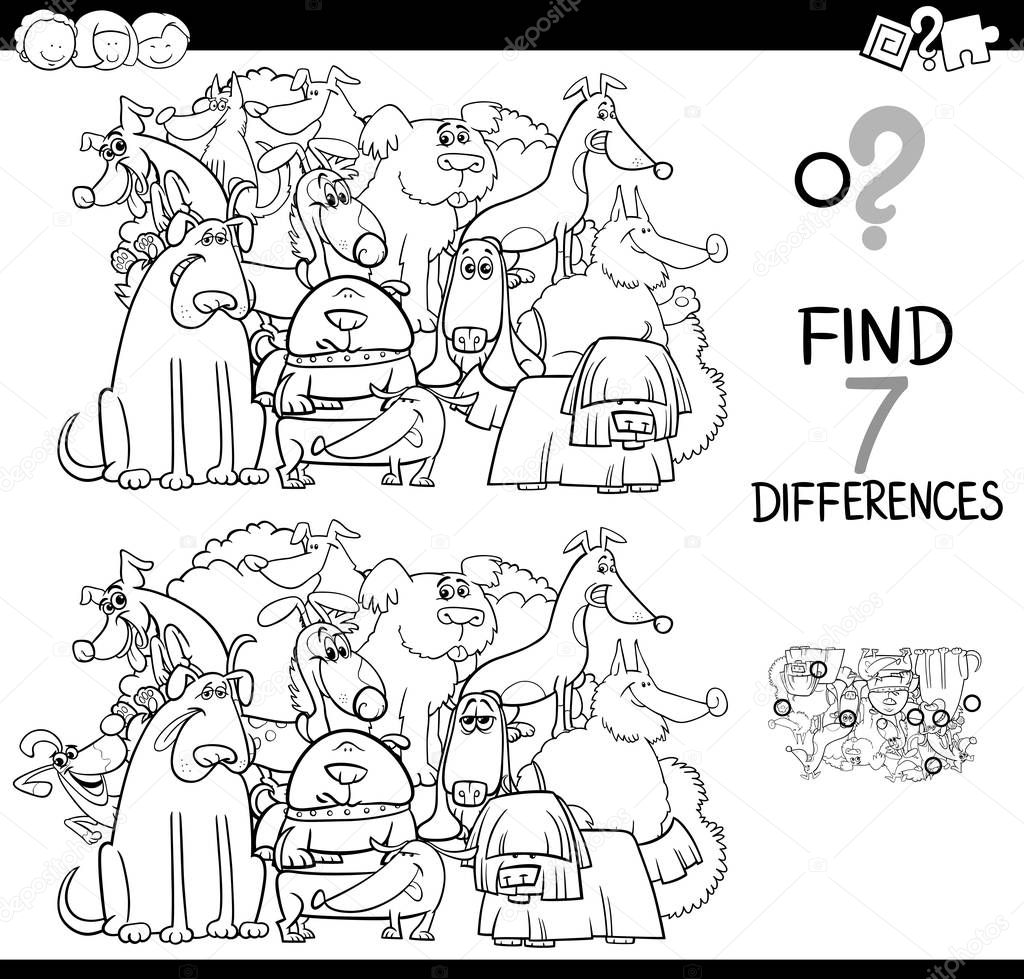 find differences game with dogs coloring book