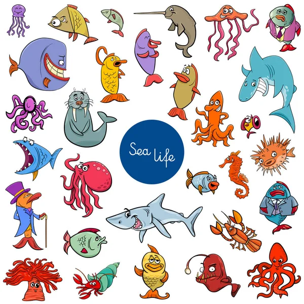 漫画の海生活動物のキャラクター コレクション — ストックベクタ