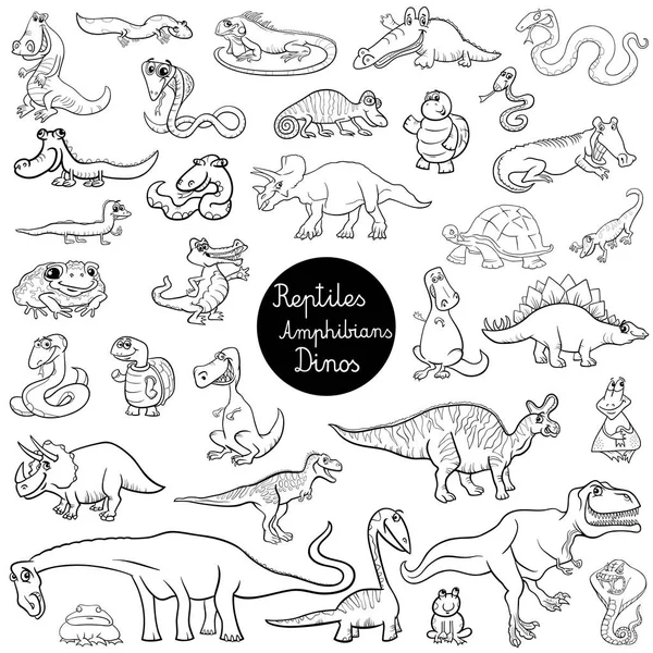 Reptiles et amphibiens set carnet de couleurs — Image vectorielle