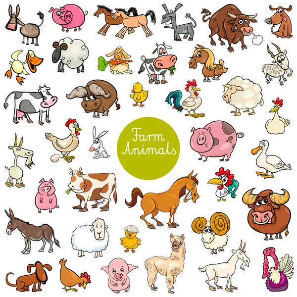 karikatür komik çiftlik hayvan karakter kümesi