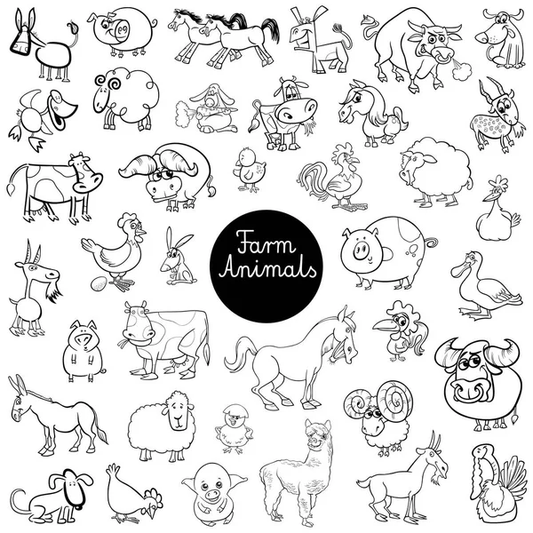 Vicces farm állatok karakterek készlet színes könyv — Stock Vector