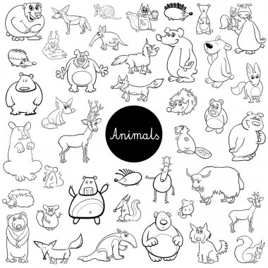 çizgi film vahşi hayvan karakter kümesi renkli kitap