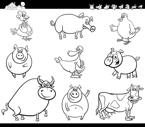 Cartoon farm animals collection color book — Stock Vector