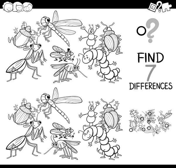 Juego de diferencias con insectos para colorear libro — Archivo Imágenes Vectoriales