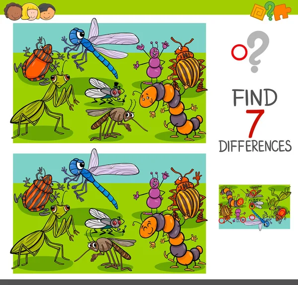 Trouver des différences avec les insectes groupe de caractères animaux — Image vectorielle