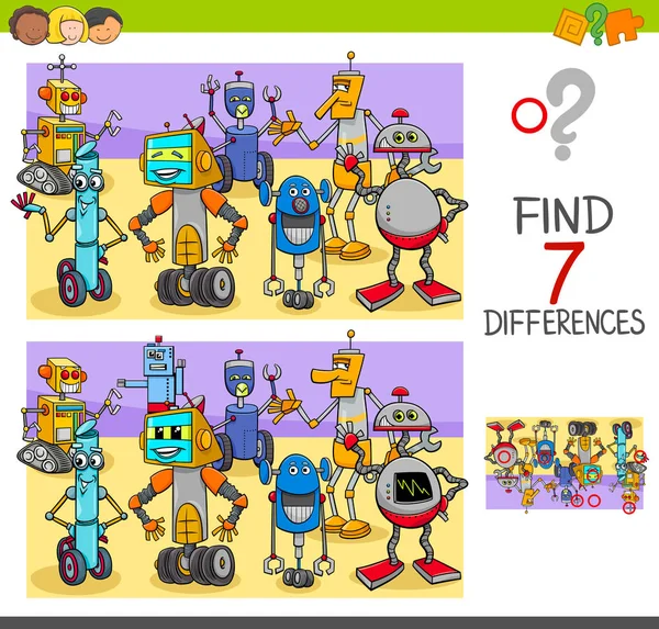Найти различия игры с персонажей робота — стоковый вектор