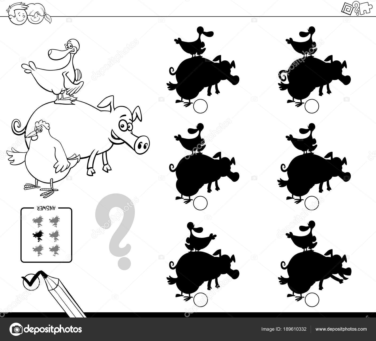 Boerderij Dieren Schaduw Spel Kleurboek Stockvector Izakowski