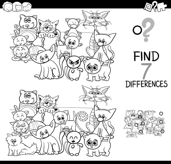 Juego de diferencias con gatos libro para colorear — Vector de stock