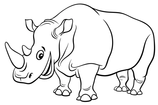 Drôle rhinocéros caractère coloriage page — Image vectorielle
