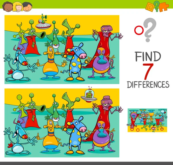 Find differences game with aliens characters — Stock Vector