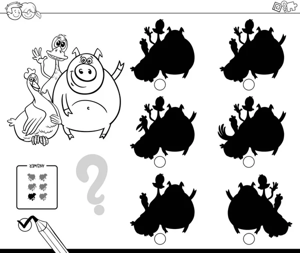 Animales de granja lindo sombra juego para colorear libro — Vector de stock