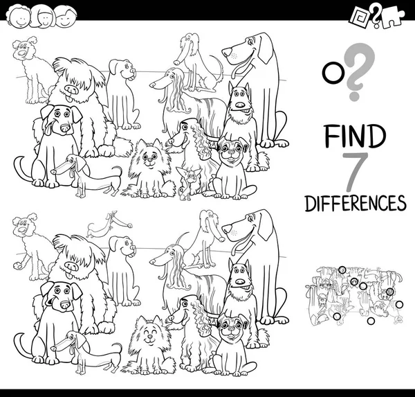 Diferencias juego con perros grupo para colorear libro — Archivo Imágenes Vectoriales