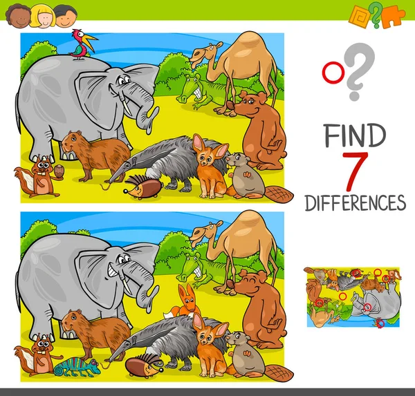 查找与动物角色组的差异游戏 — 图库矢量图片