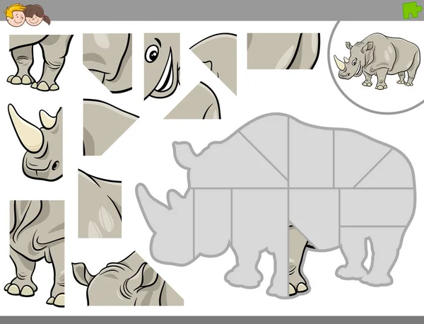 Головоломка игра с носорогом животного — стоковый вектор