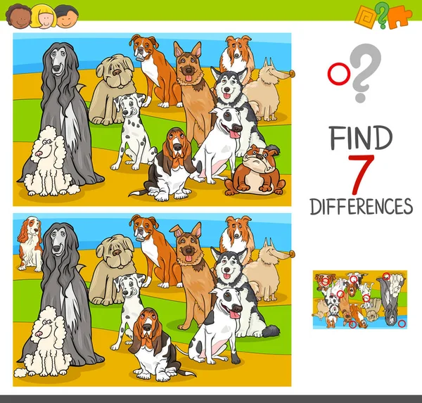 Finde forskelle spil med hund dyr tegn – Stock-vektor