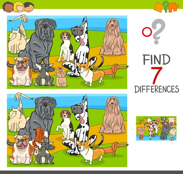 Encontrar diferencias juego con los personajes del perro — Vector de stock