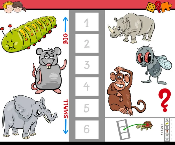 Juego educativo para niños con animales grandes y pequeños — Vector de stock