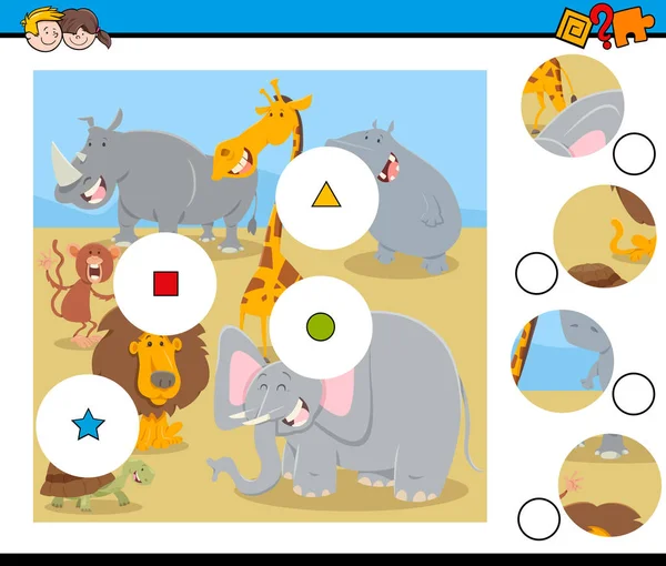 Pièces match puzzle avec des personnages animaux — Image vectorielle