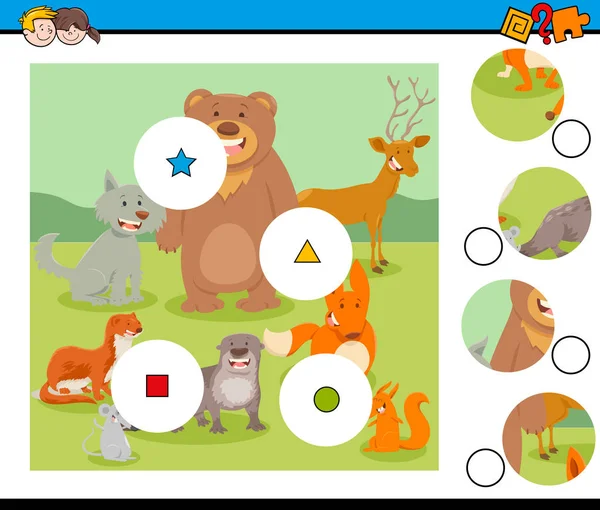 Egyezik a darab puzzle vicces vadon élő állatok — Stock Vector