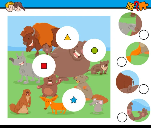 Jogo peças quebra-cabeça com mamíferos selvagens engraçados —  Vetores de Stock