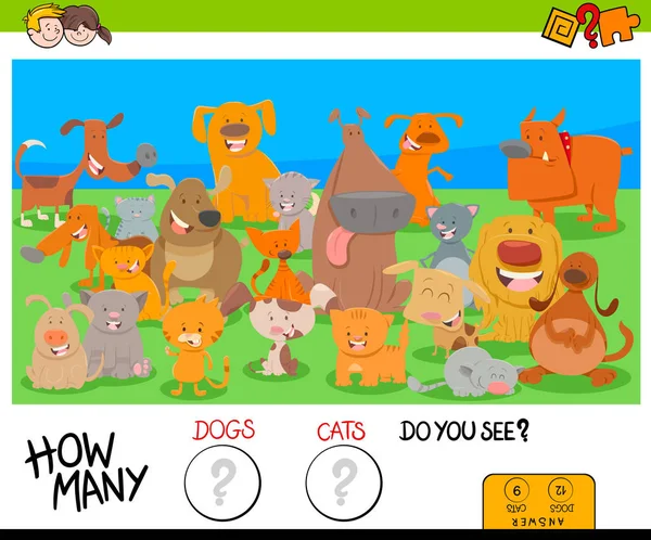 Compter les chiens et les chats jeu éducatif pour les enfants — Image vectorielle