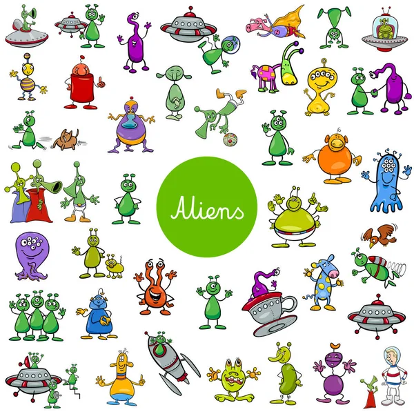 Zeichentrick-Alien-Fantasy-Figuren große Menge — Stockvektor