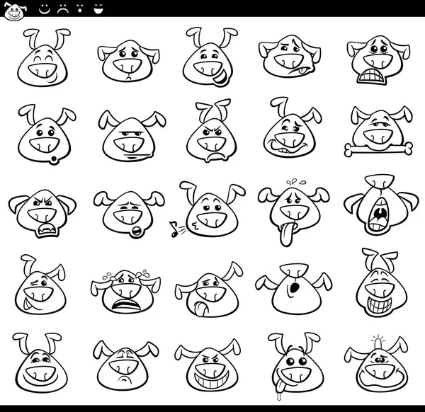 Chien emoji icônes dessin animé illustration ensemble — Image vectorielle