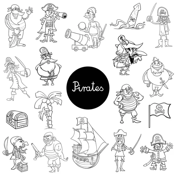 Colección de personajes piratas de dibujos animados — Vector de stock