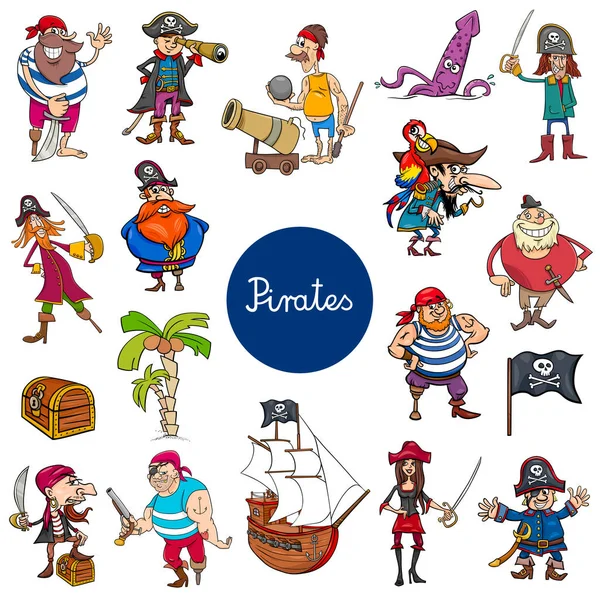Dibujos animados piratas fantasía personajes conjunto — Vector de stock