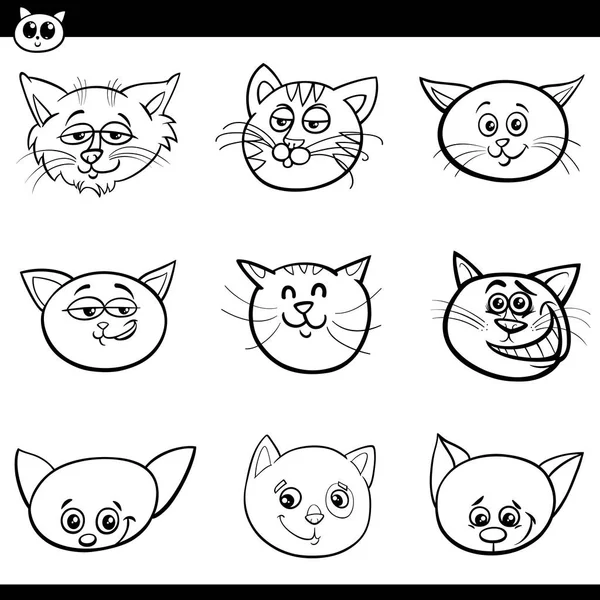 Funny cats heads cartoon illustration — Stock Vector