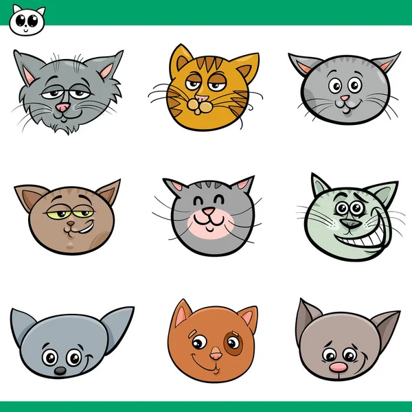 Divertido gatos cabezas conjunto dibujos animados ilustración — Vector de stock