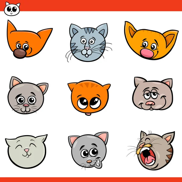Desenhos animados gatos e gatinhos cabeças conjunto — Vetor de Stock