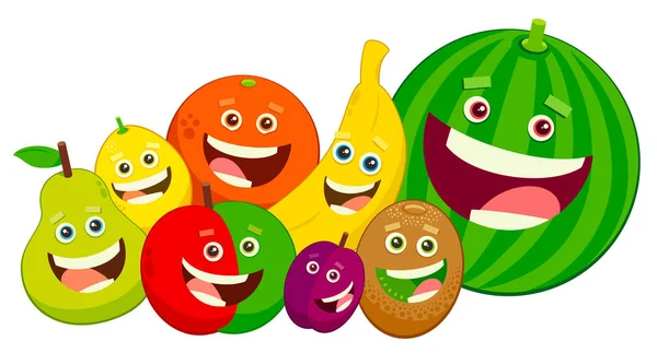 Dibujos animados fruta personajes grupo — Vector de stock