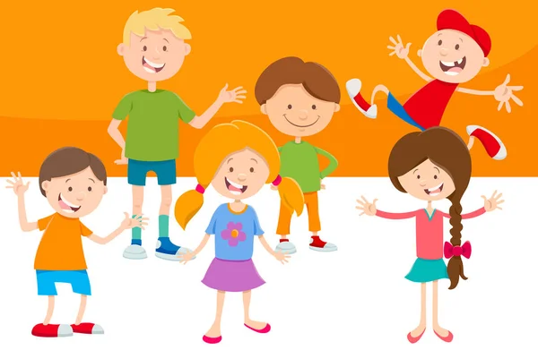 Dibujos animados divertidos niños personajes grupo — Vector de stock