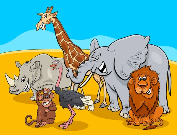 Safari de dibujos animados animales personajes grupo — Archivo Imágenes Vectoriales