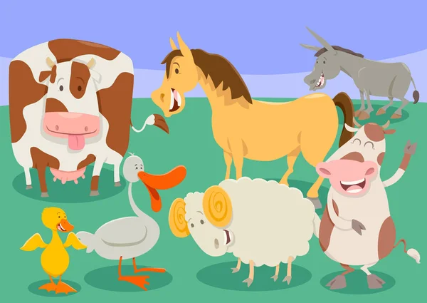 Funny farm dierlijke karakters groep cartoon — Stockvector