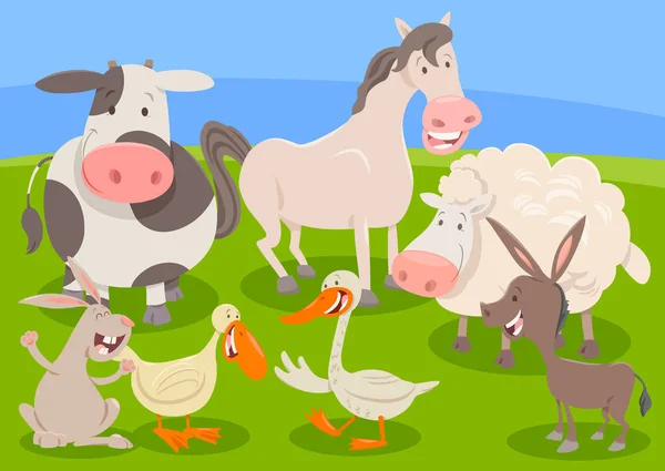 Kelompok karakter hewan pertanian kartun - Stok Vektor
