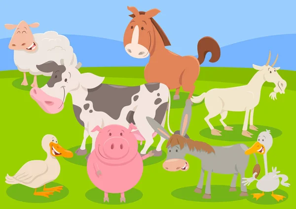 Φάρμα ζώων χαρακτήρες καρτούν εικονογράφηση — Διανυσματικό Αρχείο
