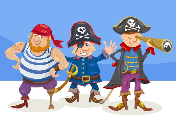 Divertidos personajes piratas ilustración de dibujos animados — Vector de stock