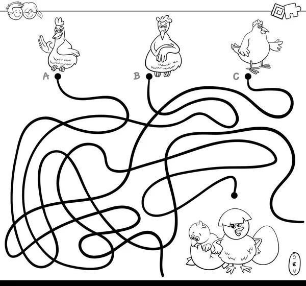 Labirinto con galline e polli libro colori — Vettoriale Stock